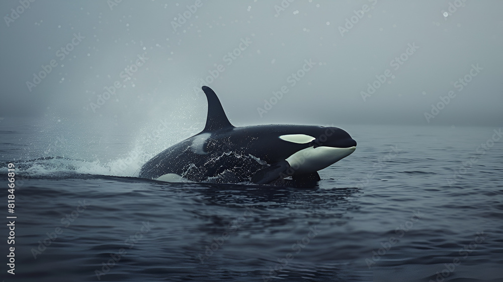 Fototapeta premium The killer whale sea forest double exposure effect ,generative ai