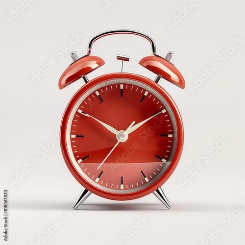 Vintage Red Alarm Clock with Classic Analog Hands on a Pristine White Background