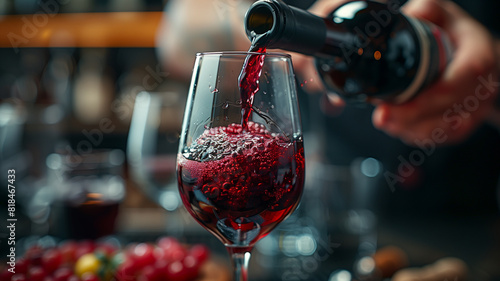Red Wine Pouring into Glass on Table