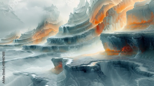 Abstract art mountains by the lake. Illustration