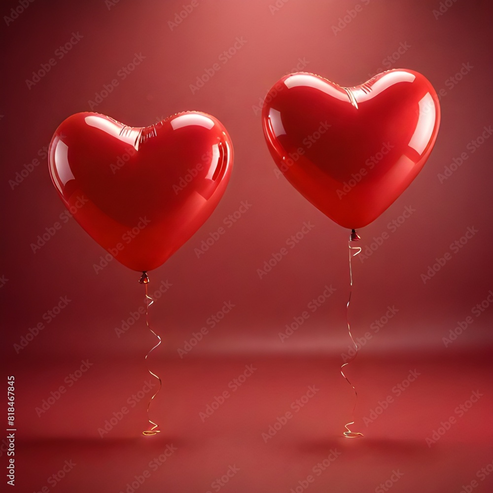  balloons in the form of a bright red heart on a bright red background. Space for text.
