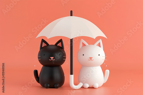 傘を差した猫のカップル-2