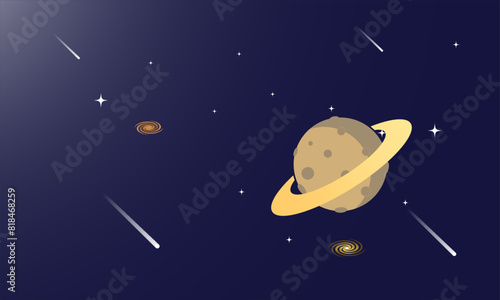 vector Illustration Saturn Planet Blue Background