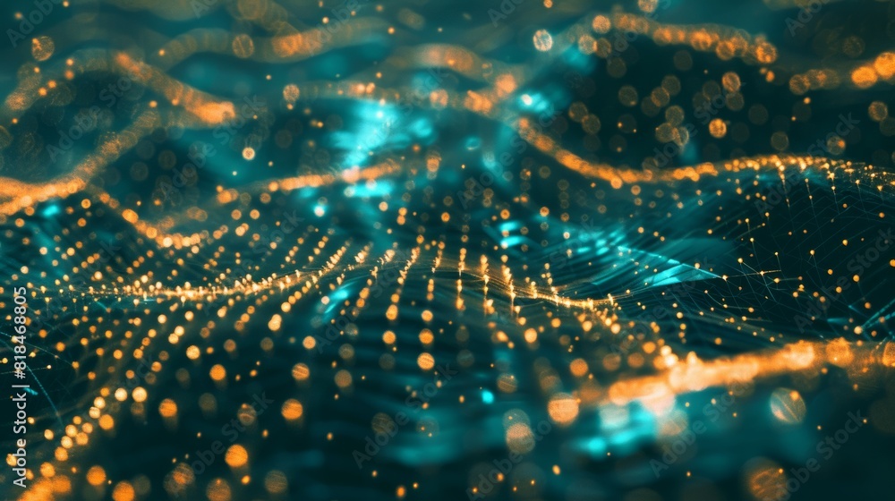 Abstract digital landscape of glowing dots and lines, creating a futuristic network or data visualization with depth and movement. Abstract digital landscape of glowing dots and lines, creating a futuristic network or data visualization with depth and movement.