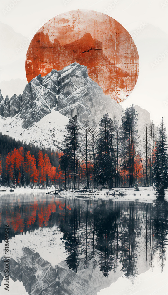 Winter Wonderland: Majestic snow-covered mountains, serene lake, and frost-kissed trees under a pastel sky Winter Wonderland: Majestic snow-covered mountains, serene lake, and frost-kissed trees under a pastel sky
