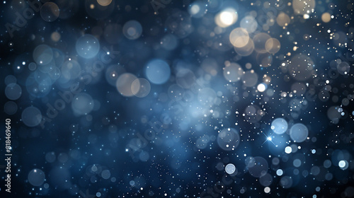 An abstract blur bokeh banner background featuring deep navy and silver bokeh lights, creating a sophisticated, nighttime vibe.