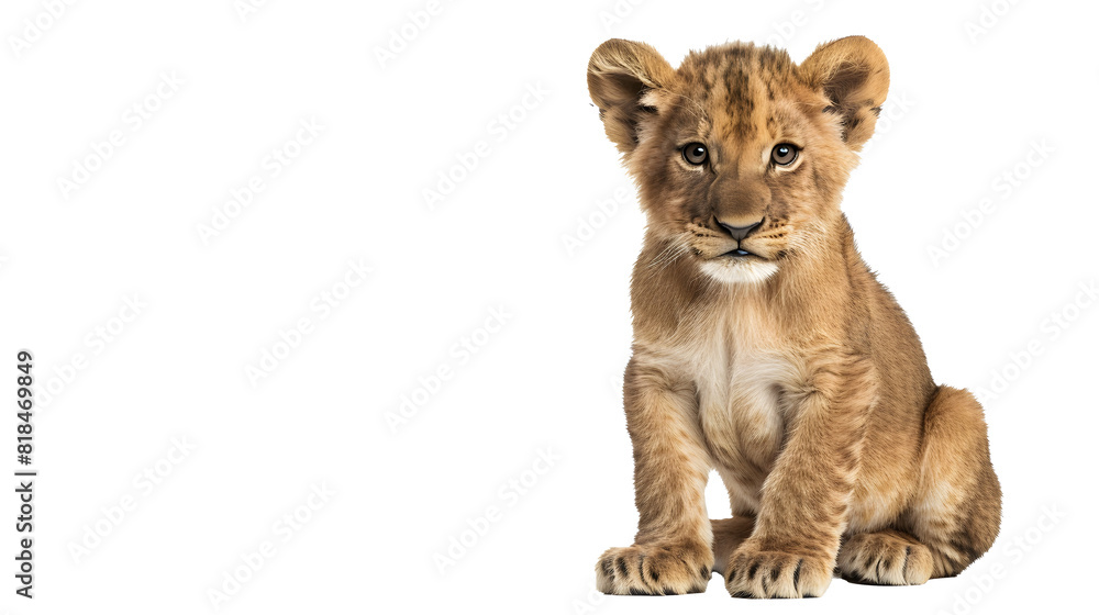 Lion sitting cub Panthera Leo 10 years old isolated on
white Lion sitting cub Panthera Leo 10 years old isolated on
white