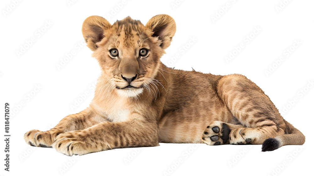 Lion sitting cub Panthera Leo 10 years old isolated on
Lion sitting cub Panthera Leo 10 years old isolated on
