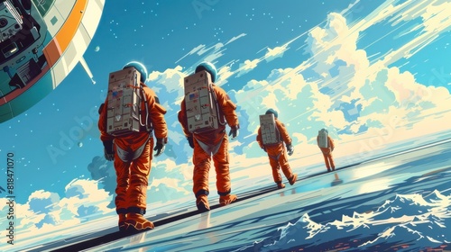 astronauts walking on a remote planet