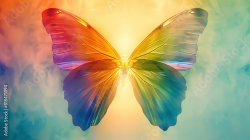 rainbow Butterfly wings, blank space, minimalism, negative space, background wallpaper template, pride month LGBTQIA theme © Thanakrit