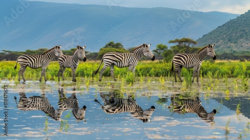 Zebras in the Lake Manyara National Park, Tanzania photo
