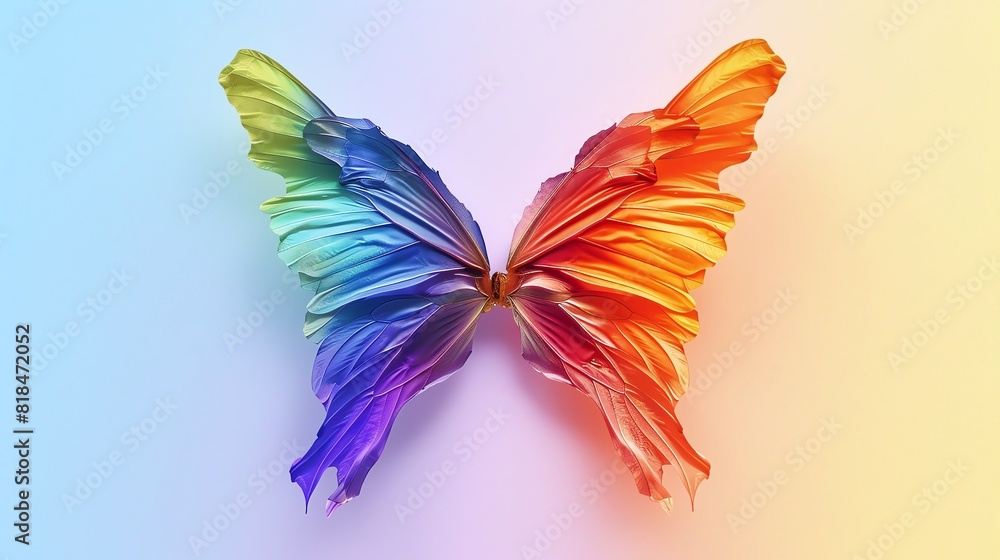 Fototapeta premium rainbow Fairy wings, blank space, minimalism, negative space, background wallpaper template, pride month LGBTQIA theme