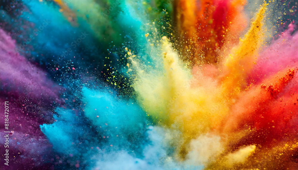 explosion of colored powder creates dynamic rainbow backdrop, symbolizing celebration, diversity, and joy in stock photo