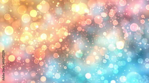 An abstract blur bokeh banner background in pastel colors, including soft pink, blue, and yellow bokeh lights.