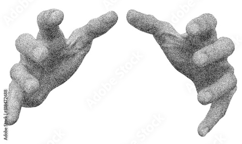 Halftone hand gesture as collage graphic element. Vintage punk grunge arm dotted pattern stickers. Retro trendy doodle hands vector illustration for posters
