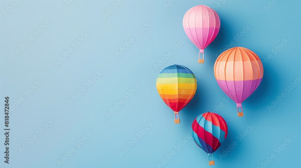 Fototapeta premium rainbow Miniature hot air balloons, blank space, minimalism, negative space, background wallpaper template, pride month LGBTQIA theme