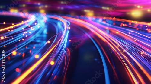 futuristic background. Fiber optic light lines, speed lines, data transmission, high-speed internet