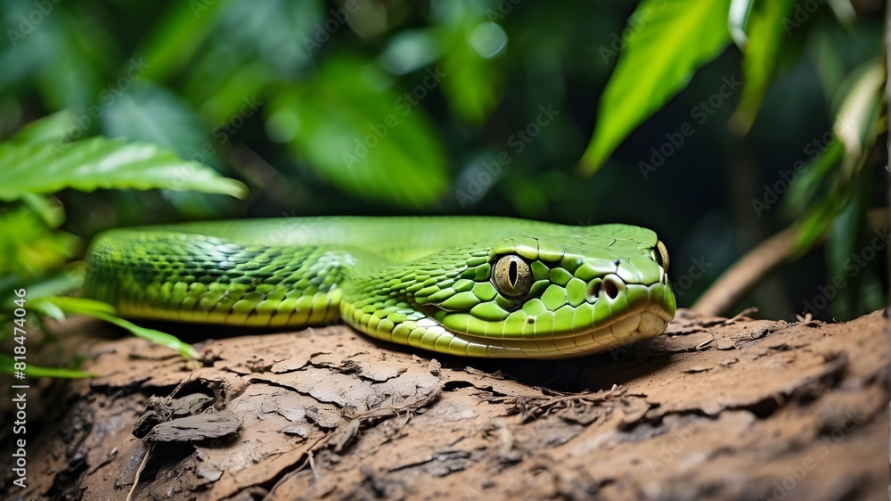 Naklejka premium Close-up green snake in the jungle
