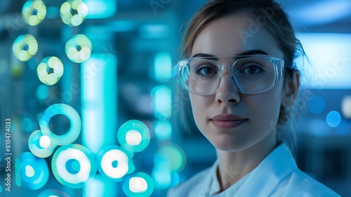 Female Nuclear Physicists Portrait with Nuclear Symbols, Nuclear physicists, portrait, nuclear symbols