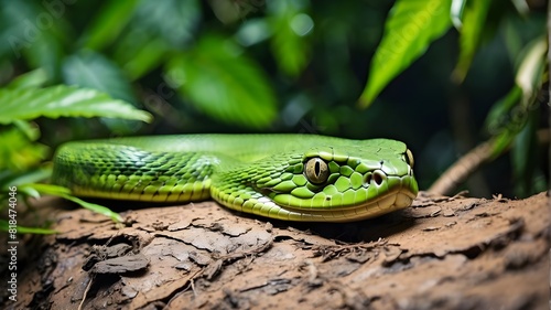 Close-up green snake in the jungle