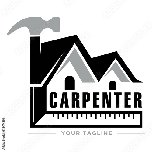 Carpenter logo design template, Woodworking tools logo design clipart. Suitable for Carpenting and house repair business. 