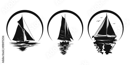 Sailboat logo silhouette template, Boat logo files for cricut machines.