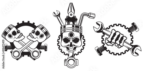 Skull mechanic logo design template, Hardcore mechanic logo clipart, for Cricut machines.
