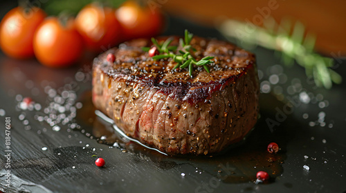 A gourmet fillet mignon steak shot from side