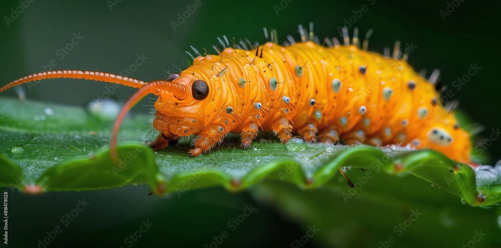 Bright Orange Caterpillar on Leaf Bright Orange Caterpillar on Leaf