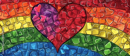 Inclusive Love: Rainbow Heart surrounded by Diversity of Pride Flags for Messaging Illustration