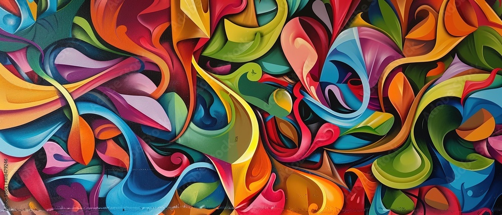 Stunning street art mural with explosive colors and bold text. Stunning street art mural with explosive colors and bold text.