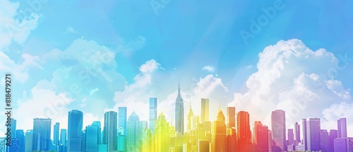 Diverse Love in the Urban Landscape - LGBTQ+ Symbols in a Modern City Skyline with Copy Space for Text Illustration