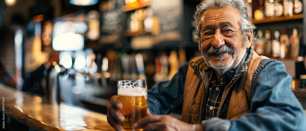 Portrait of hispanic man at bar, enjoying a drink. Portrait of hispanic man at bar, enjoying a drink.