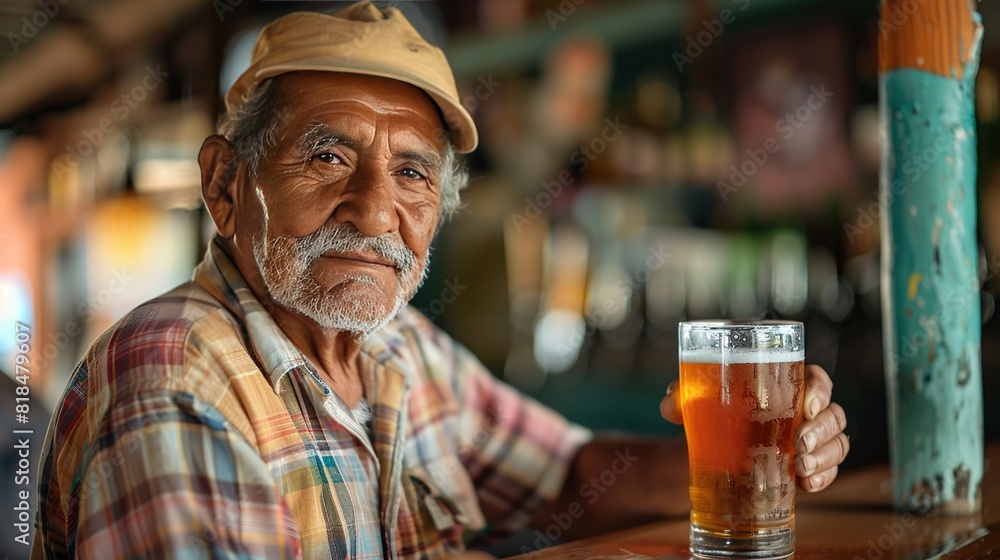 Portrait of hispanic man at bar, enjoying a drink. Portrait of hispanic man at bar, enjoying a drink.