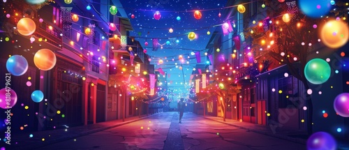 Celebrating Diversity: Energetic Pride Festival Night Scene with Colorful Lights and Space for Copy Text Illustration