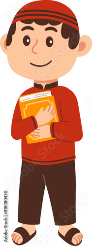 Muslim man character with book attending lectures