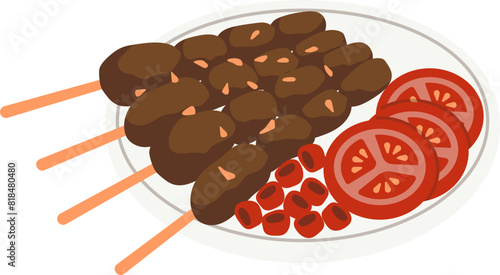 Indonesian dish satay from Eid al-Adha sacrificial meat on a serving plate