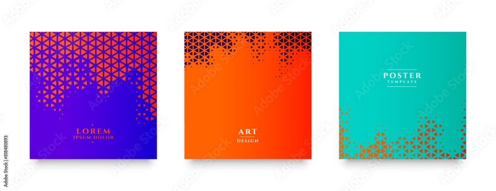 abstract halftone design in set of three trendy colors background