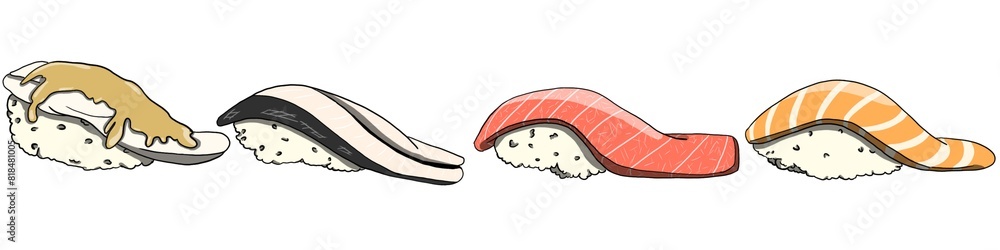 Sushi has a variety of delicious looks, including various types and rice balls