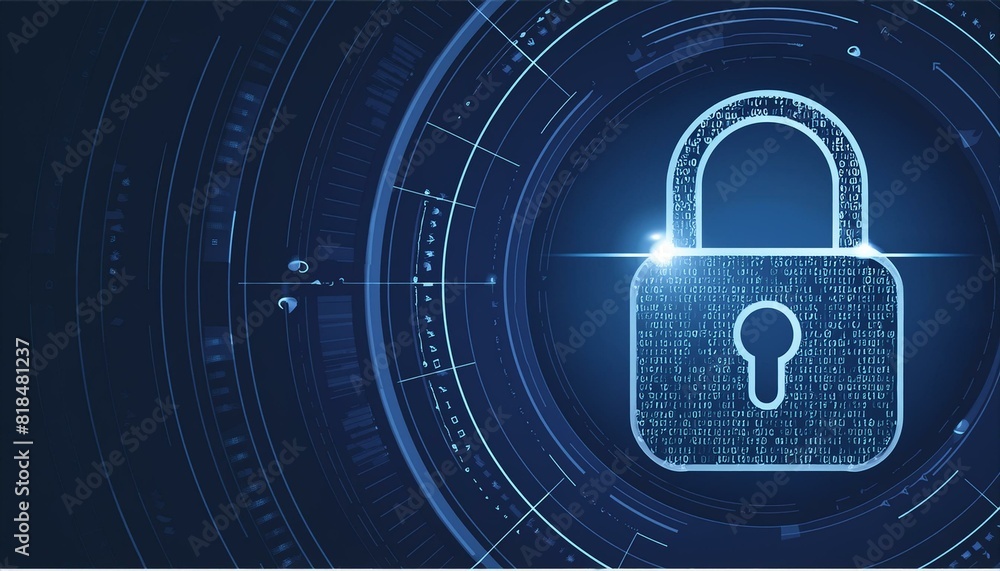 Digital padlock for computing system on dark blue background, cyber security technology for fraud prevention and privacy data network protection concept Digital padlock for computing system on dark blue background, cyber security technology for fraud prevention and privacy data network protection concept