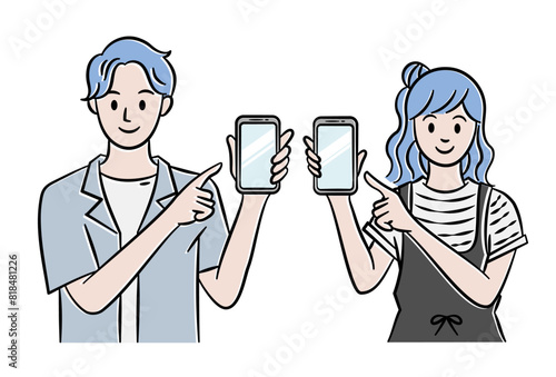 スマホを指差す若い男女のイラスト素材