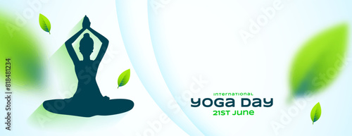 international yoga day banner woman in asana with falling leaves
