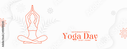 international yoga day banner line art woman doing asana
