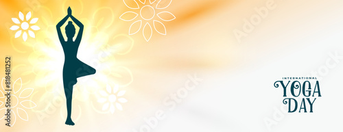 international yoga day morning banner woman doing surya namaskar