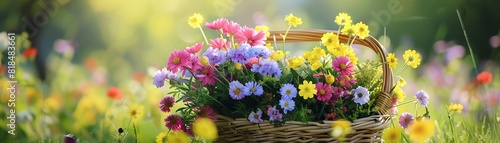 Wallpaper Mural fresh flowers basket, depicting a basket filled with fresh and colorful flowers, representing beauty and freshness focus on, nature, realistic, Overlay, meadow Torontodigital.ca