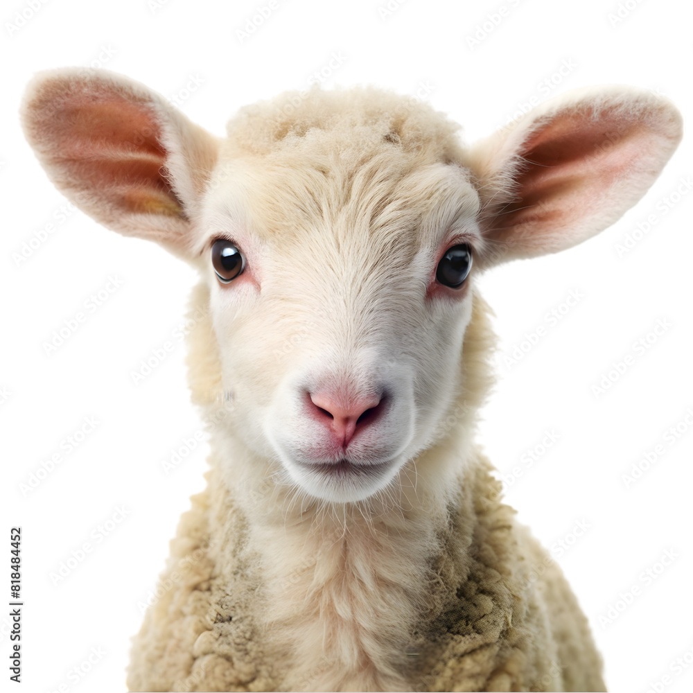 Obraz premium Portrait of a cute baby lamb Isolated on transparent background