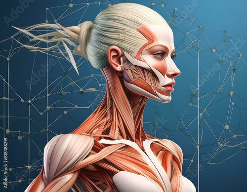 Conceptual anatomy healthy skin human body, muscle system set. photo