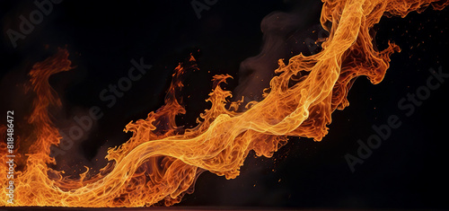 Abstract bonfire on a black background, Mysterious abstraction of fire