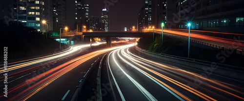 High speed light effect or highway motion light trails abstract background of urban city ai image generative