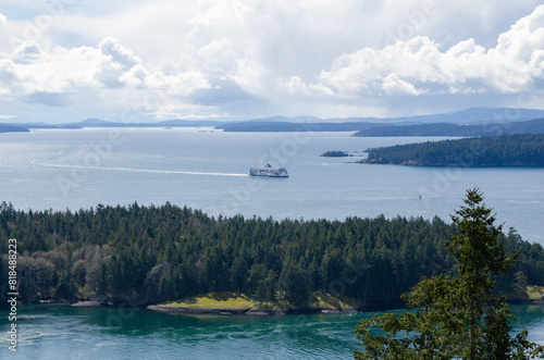 Canvas Print A BC ferry approaches active pass of the southern gulf island of BC Canada